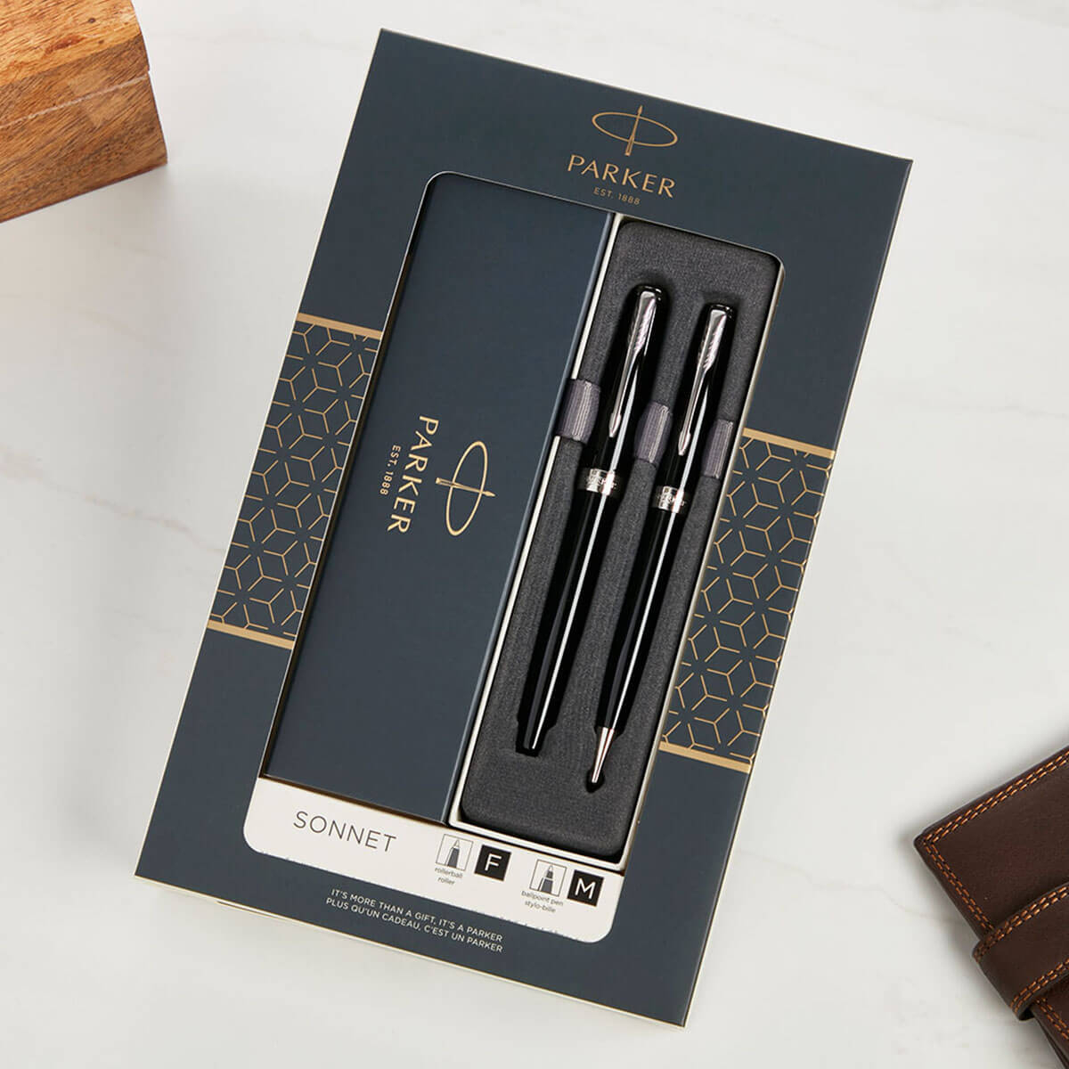 Personalised Parker Sonnet Ballpoint & Rollerball Pen Set - Gloss Black 