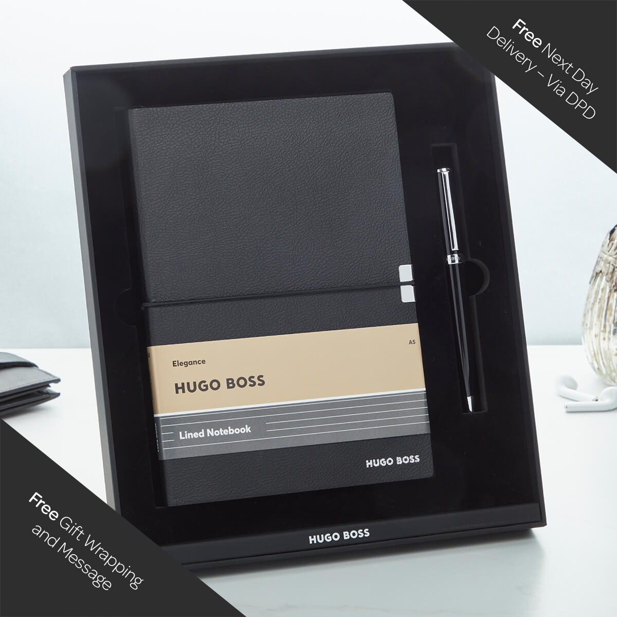 Hugo Boss Set (Ballpoint Pen & Black A5 Note Pad)