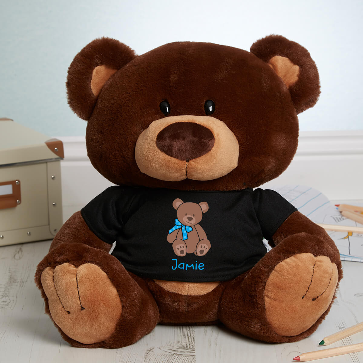 personalised 'Boy Bow' Chocolate Charlie Teddy Bear