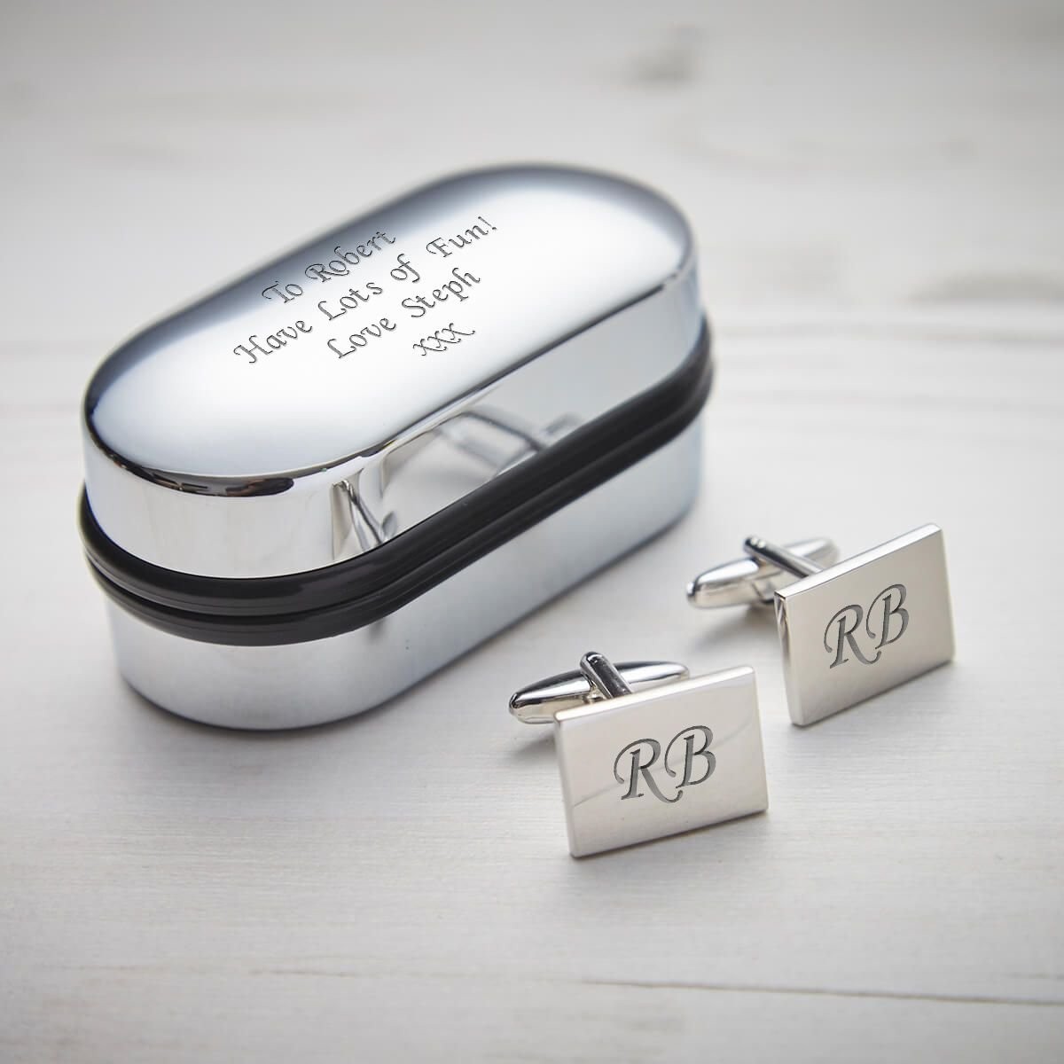 Personalised Rectangle Silver Finish Cufflinks