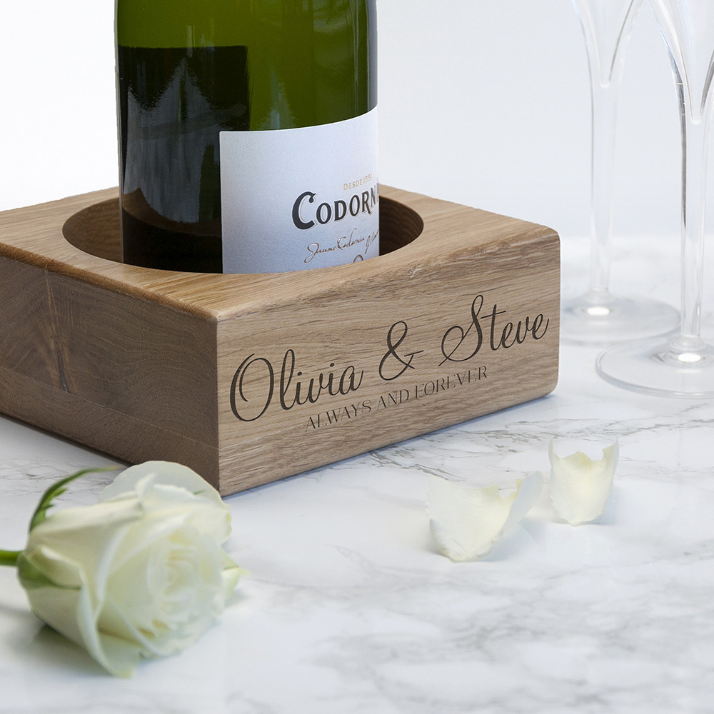 personalised Solid Oak Champagne Holder