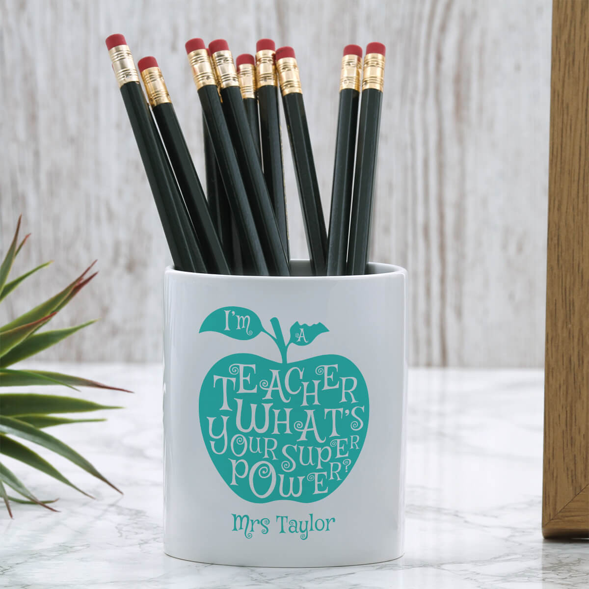 personalised teacher apple pen pot
