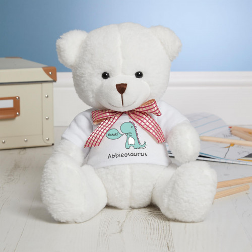 Personalised 'Girls Dinosaurus' White Millie Bear