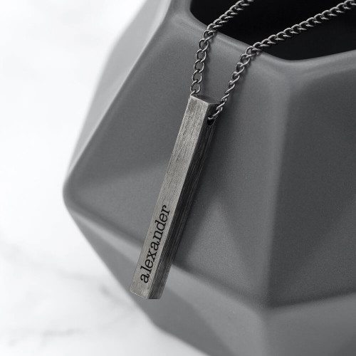 personalised Men's Solid Bar Necklace - Brushed Gun Metal