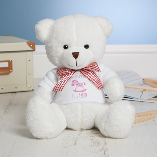 Personalised Pink Rocking Horse White Millie Teddy Bear