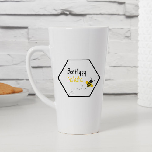 personalised Bee Happy Tall Latte Mug