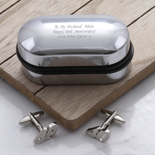 personalised Rhodium Plated 40 Cufflinks Gift Set