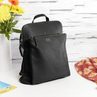 personalised Leather Backpack Shoulder Bag Black