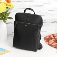 personalised Leather Backpack Shoulder Bag Black