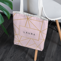 personalised Pink and Gold Geometric Canvas Tote Bag