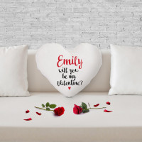 personalised Will You Be My Valentine? Heart Shaped Cushion