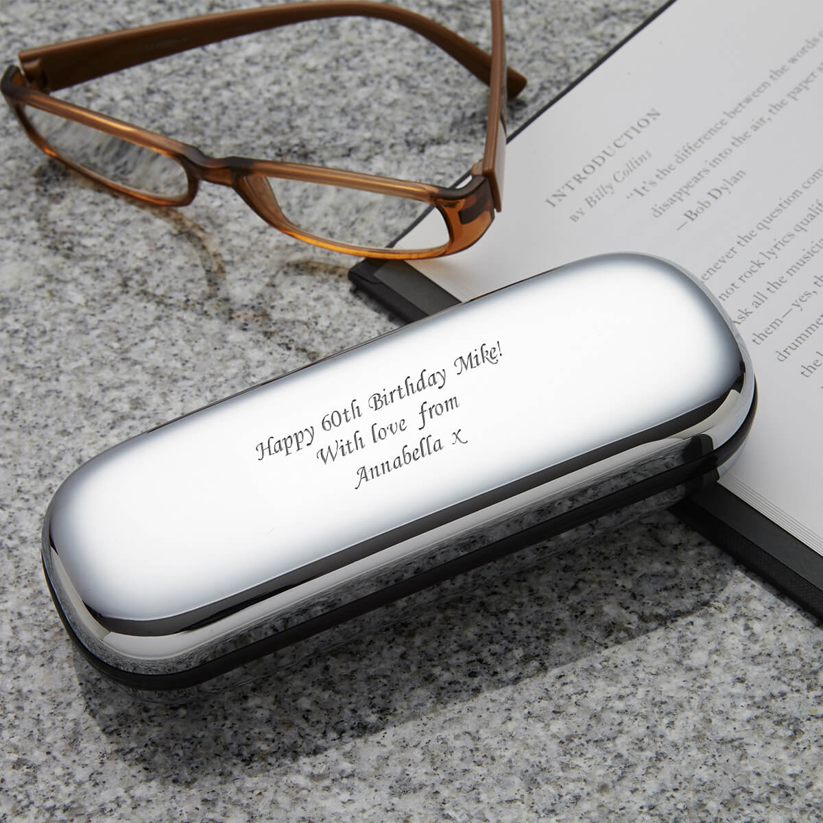 Personalised Glasses Case Hard Box Chrome Engraved Birthday -  Israel